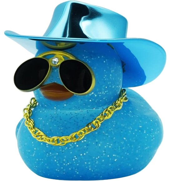 Laser Blue Cowboy Rubber Duck Car Dashboard Decoration, With DIY Accessories - Picture 1 of 7